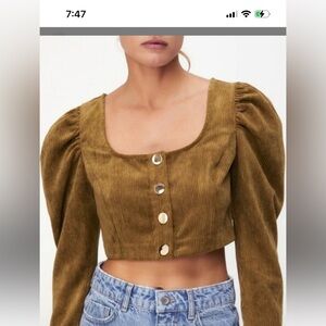 Zara Yellow Puff Sleeve Ribbed Crop Blouse